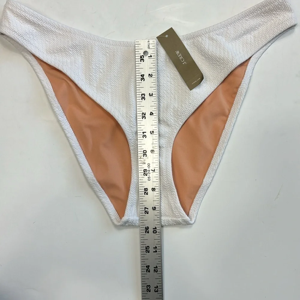 J. Crew Ribbed Curved Waist Cheeky String Bikini Bottom Women's L White New 7867